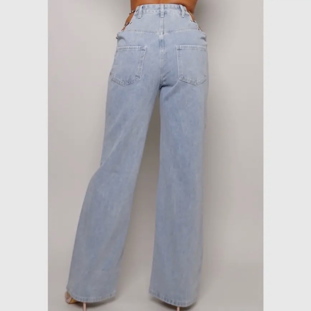 88-Y2K 90s Chic Chain Side Wide Leg Jeans - Picture 5 of 7